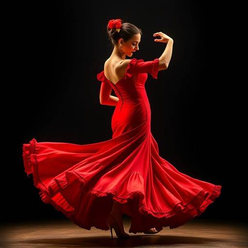 Bailarina de flamenco con un traje rojo vibrante en movimiento