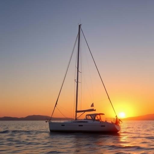 Barco navegando por la costa de Mallorca al atardecer