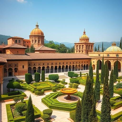 Impresionante vista de la Alhambra en Granada, con sus intrincados detalles arquitect&oacute;nicos y jardines