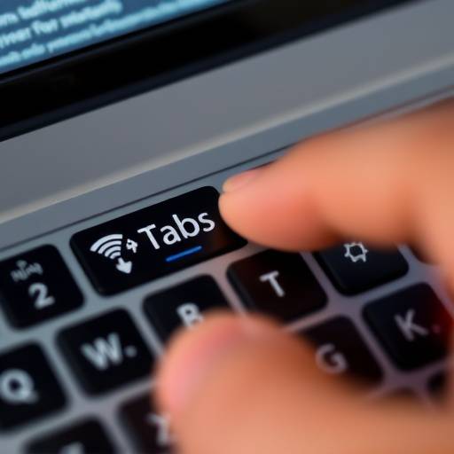 Primer plano de una mano presionando la tecla Tab en un teclado para navegar por una interfaz web.